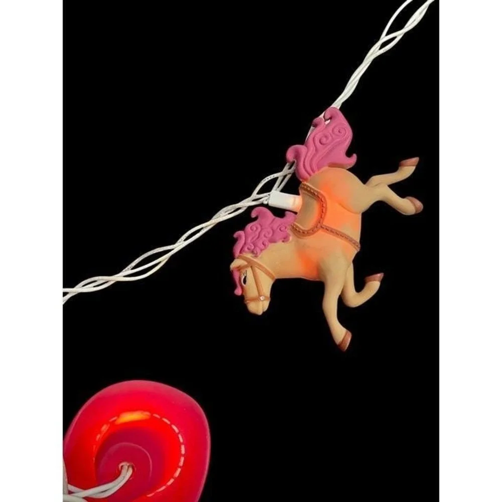 Horse-Themed String Lights With Pink & Orange Accents Vintage‎